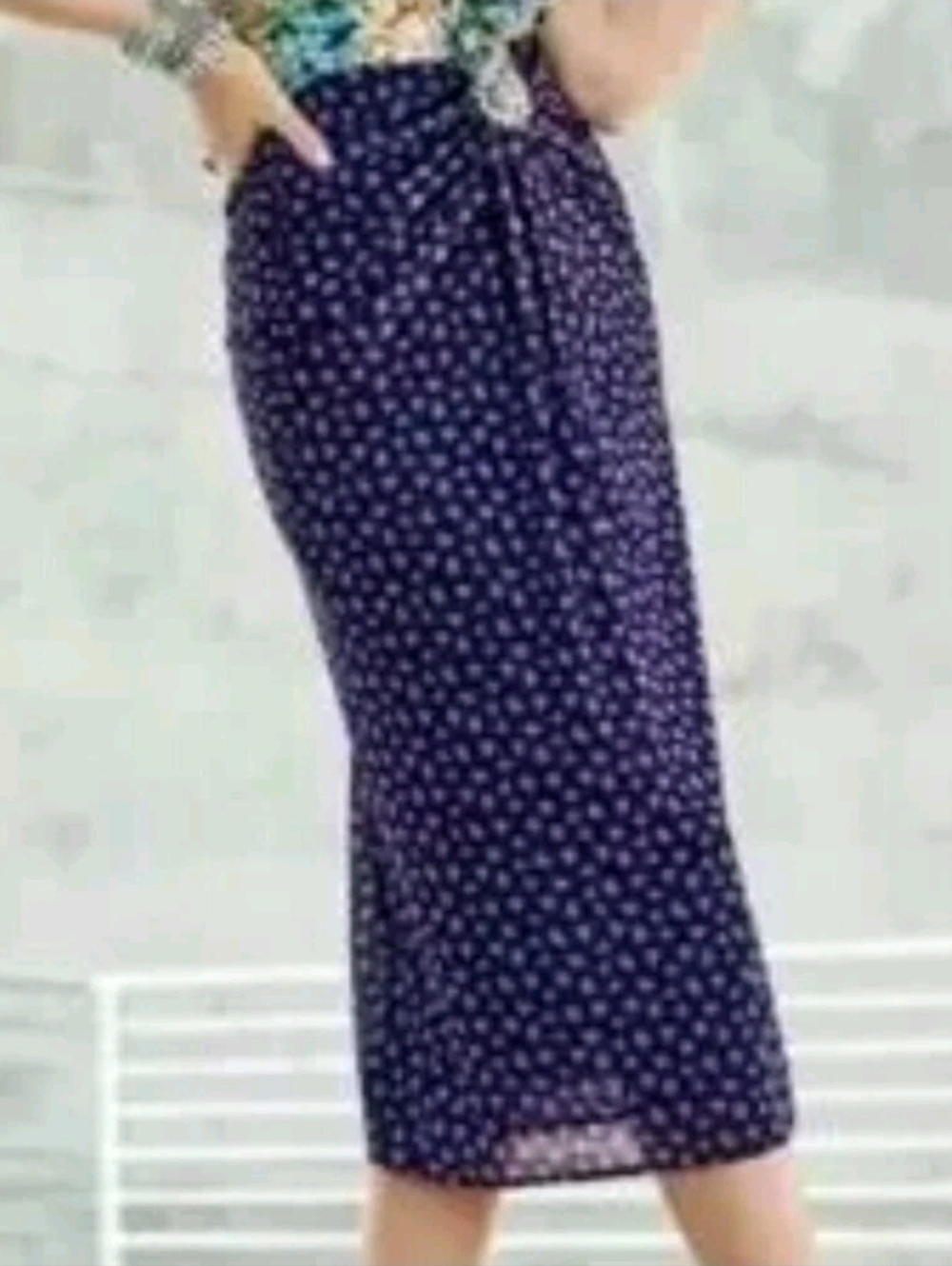 CAbi Island Print Navy And Lavendar Skirt
